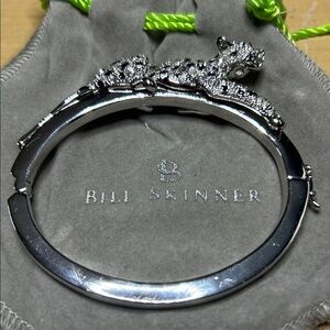 Silver Leopard Hinged Bangle Bracelet